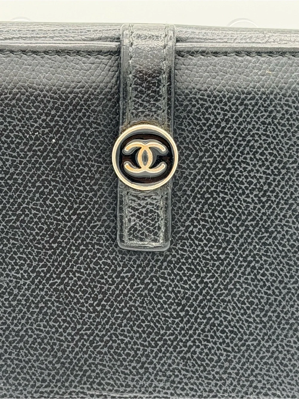 CHANEL Black Leather CC Caviar Button Long Wallet Bifold Vintage